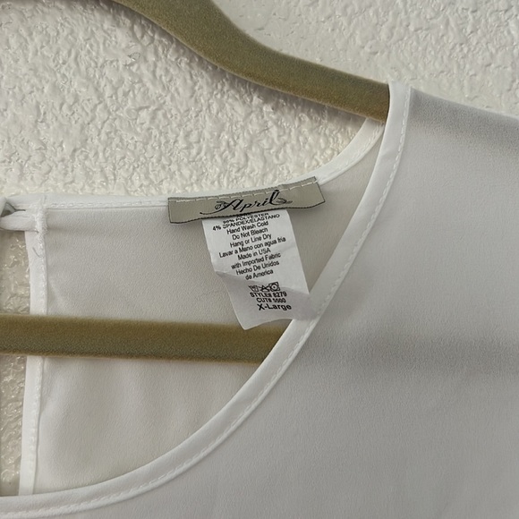 APRIL • White Sheer Ruffle Short Sleeve Top Blouse - Picture 4 of 7